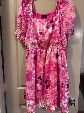 Lane Bryant Pink Floral Puff-Sleeve Casual Dress